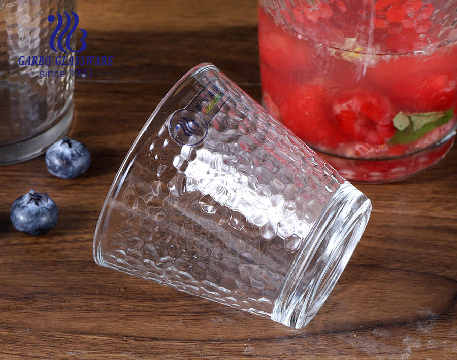 Worldwide popular glass tumbler with honeycomb embossing in multi sizes 5-12oz