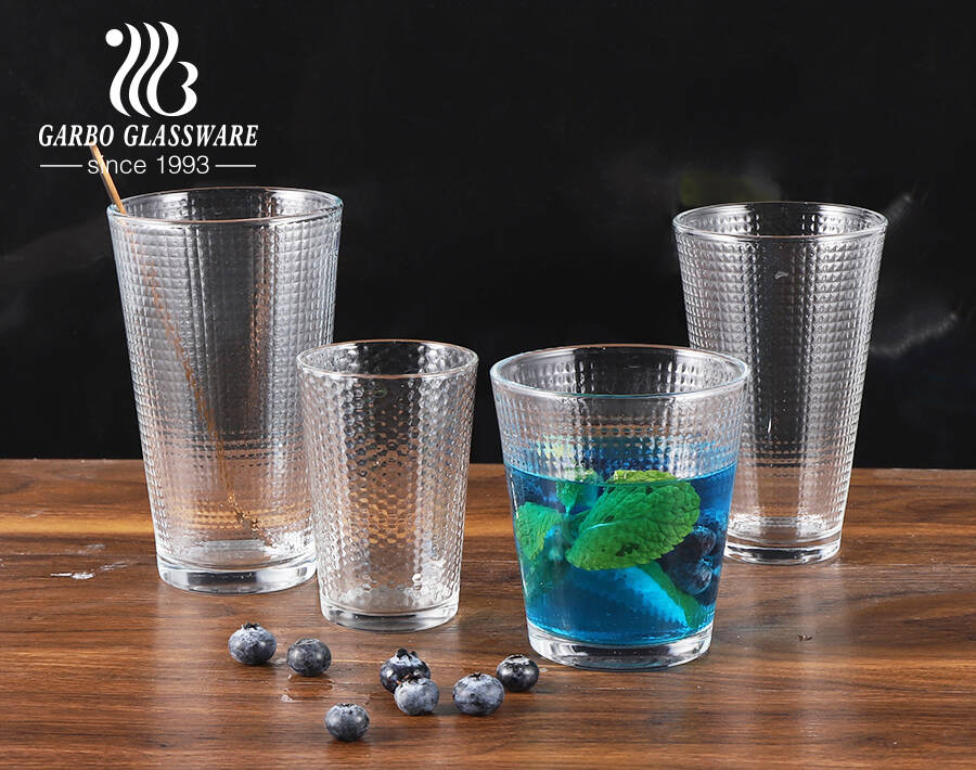 Small square embossing series glass tumbler highball glass cup in 4 optional sizes