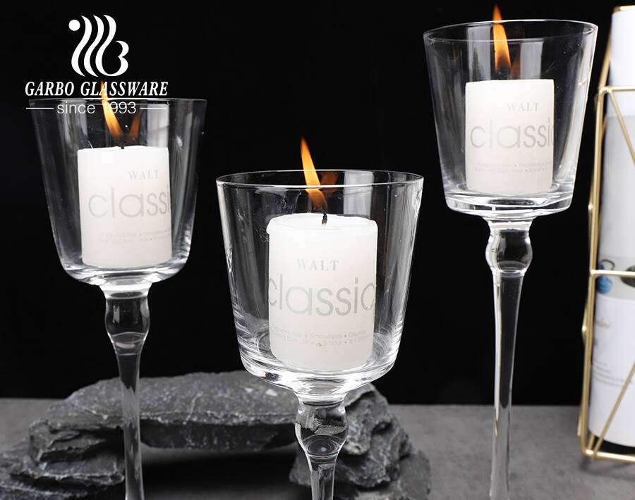 Luxury modern clear long stem glass candle jar decorating branch candle holder for wedding centerpiece pieces