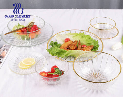 6 Inch H Shape Embossed High White Glass Plate with Golden Rim in Series Hot Sale in Europe 