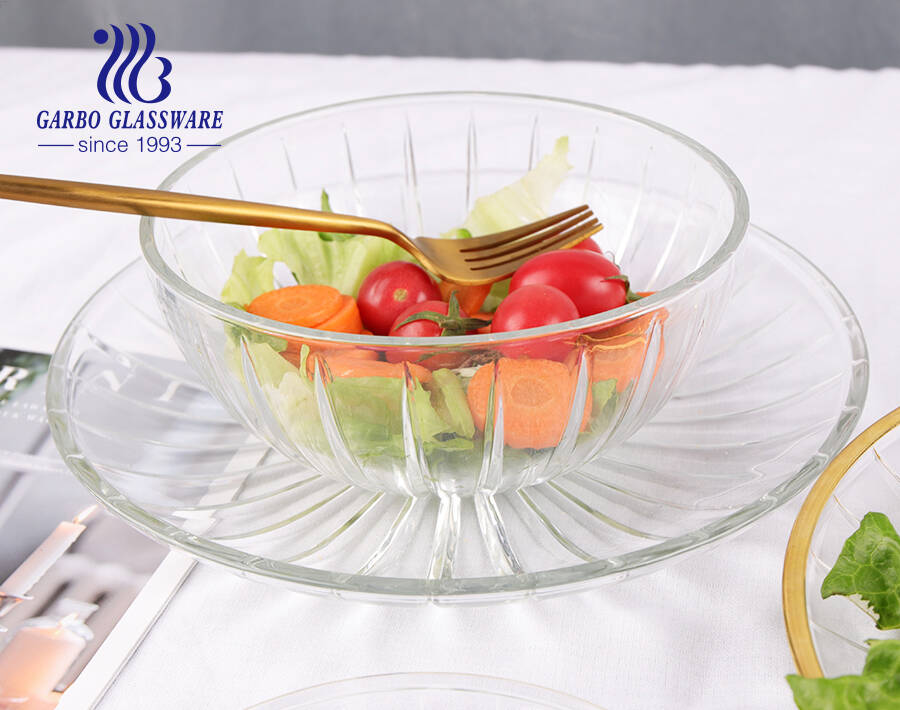 Frutero de vidrio transparente de gran capacidad con ensaladera de vidrio de diseño personalizado hecho en China