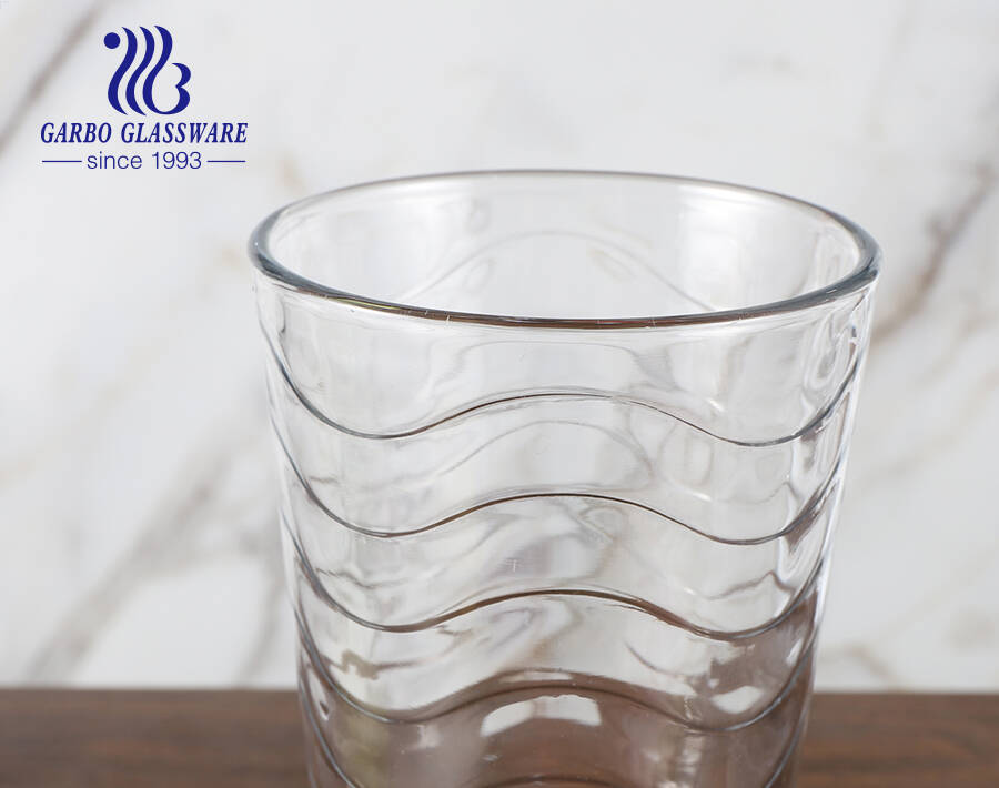 250ML-450ML wave stripe embossing glass drinking tumblers with optional medium or high transparency