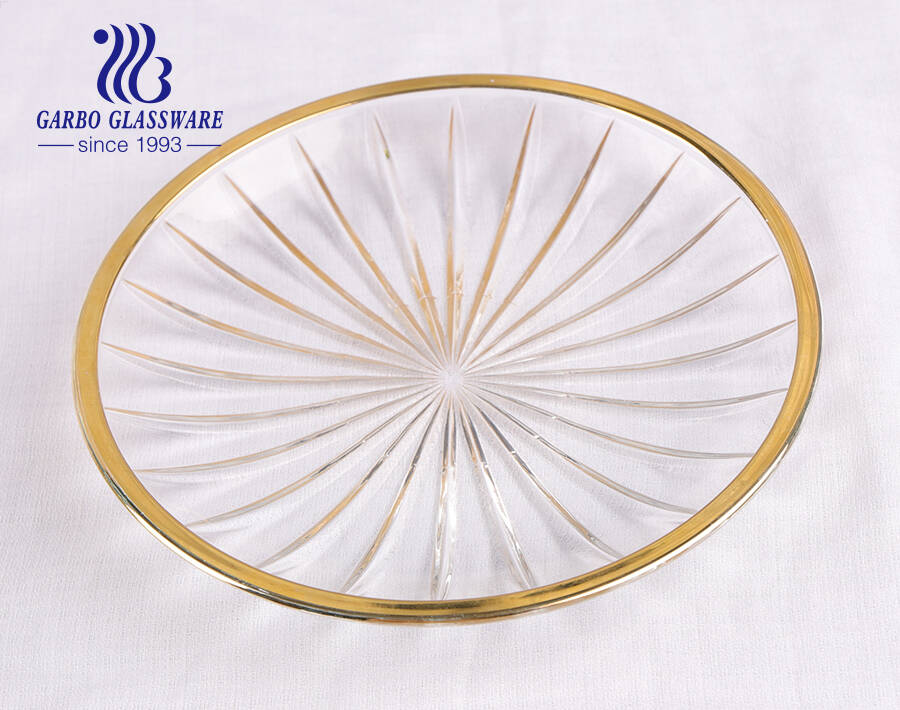 Wholesale Modern Unique Fancy Lace Rim Dinner Plate Set Gold Glass Plates For Wedding Cheap Glass Charger Plate