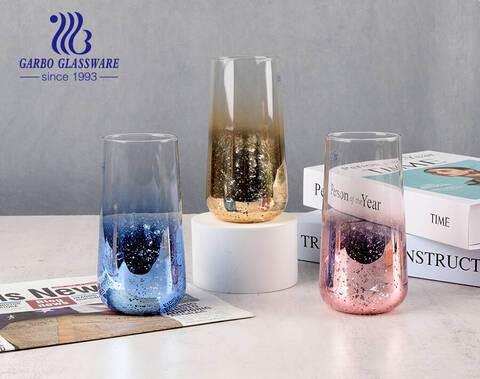 Elegant high end handmade craft 250ml highball glass tumbler with starry sky plating