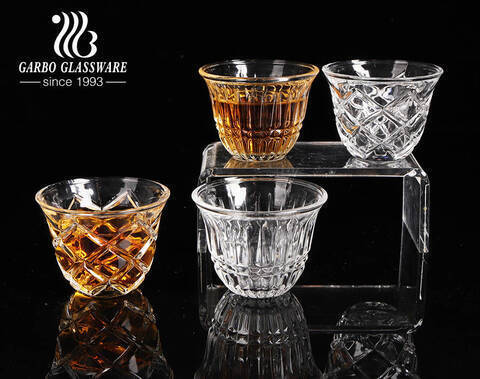 60ml engraved glass teacup clear embossed glass cawa cups for Arabic markets