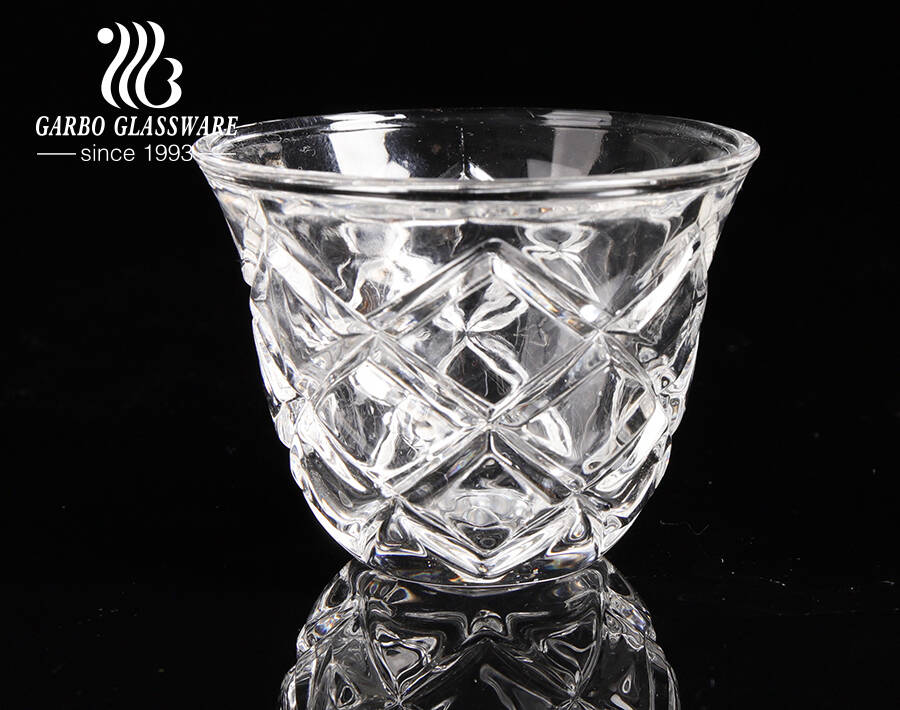 60ml engraved glass teacup clear embossed glass cawa cups for Arabic markets