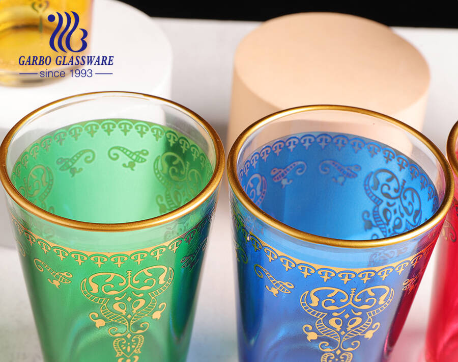 6oz Moroccan style colored glass tea cups gold tea glasses for middle east 