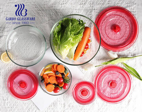 Factory heat-resistant high-borosilicate round glass food container with sealed plastic lid with air hole