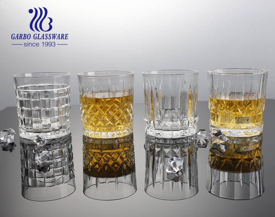 6pcs set high quality 11oz engraved design whiskey glass tumbler