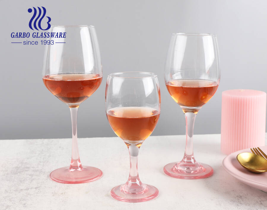 Cálices de vidro de vinho de fábrica de vidro feito na china com cor personalizada rosa