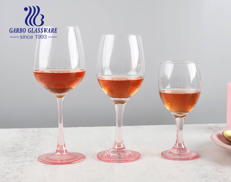 Cálices de vidro de vinho de fábrica de vidro feito na china com cor personalizada rosa