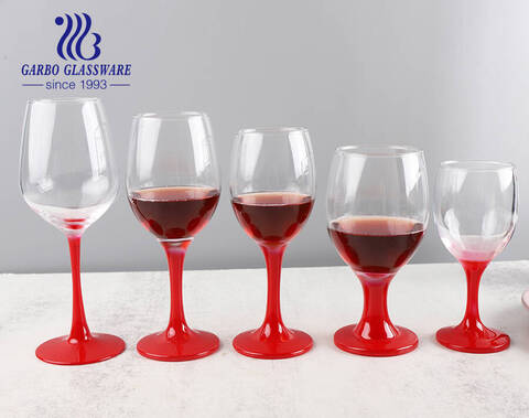 Bright red cerise stem wine glass cup with custom post processing colors