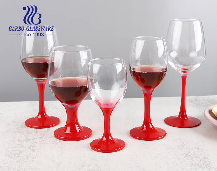 Bright red cerise stem wine glass cup with custom post processing colors