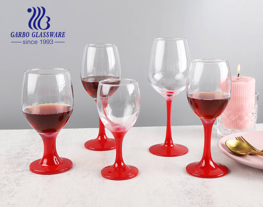 Bright red cerise stem wine glass cup with custom post processing colors