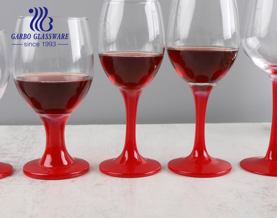 Bright red cerise stem wine glass cup with custom post processing colors