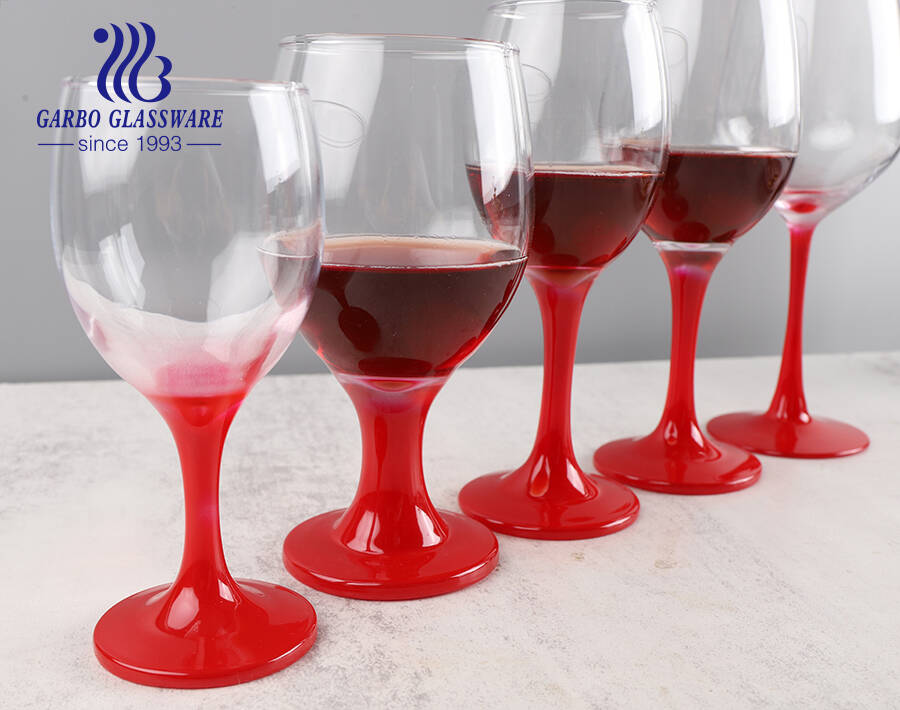 Bright red cerise stem wine glass cup with custom post processing colors