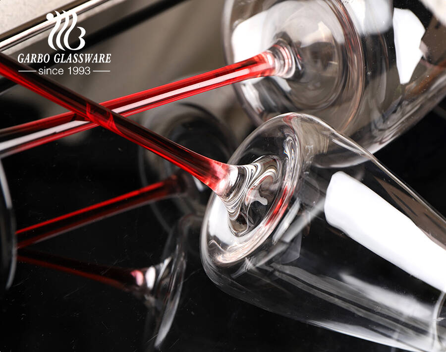 Luxury hand craft blown stem glassware red and black spade series wine tasting glasses