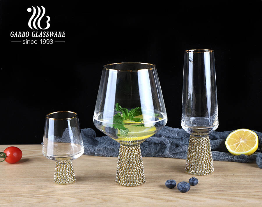 Premium handmade blown glassware sparkling tumbler cocktail coupe with artificial diamond stem
