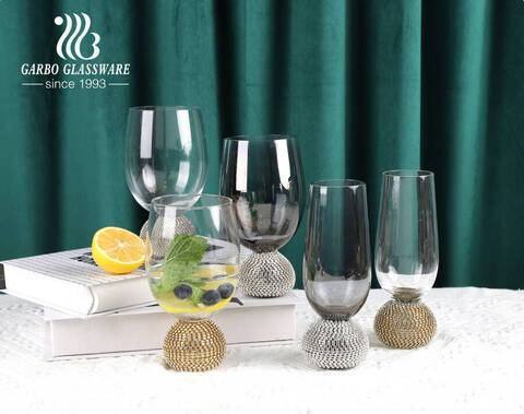 Exquisite handmade glassware ion elextroplated glass tumbler with extra artificial diamond stem