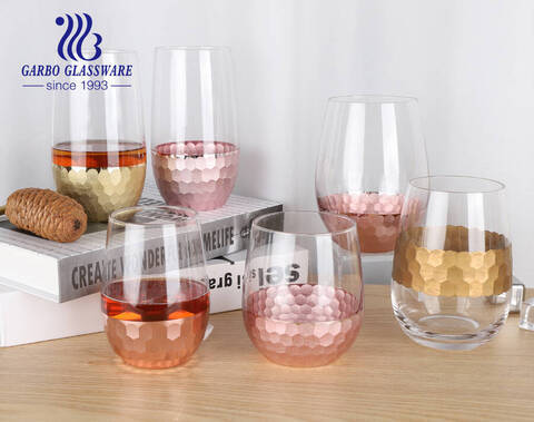 300ml egg shape machine blow water glass tumbler in honeycomb plating design.