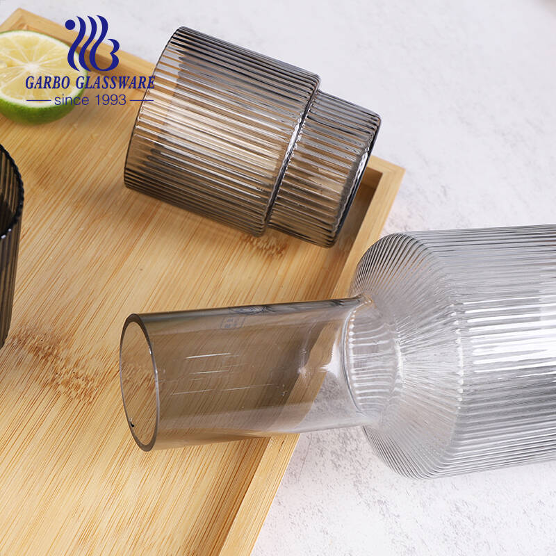 Luxury solid color glass pitcher and glass cup set with strip set