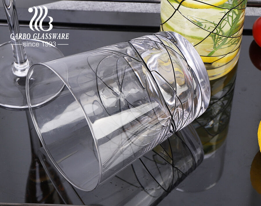 High quality glass stemware elegant design cocktail glass with black lines