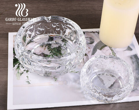 Garbo high quality stocked round outdoor embossed glass ashtray for home hotel