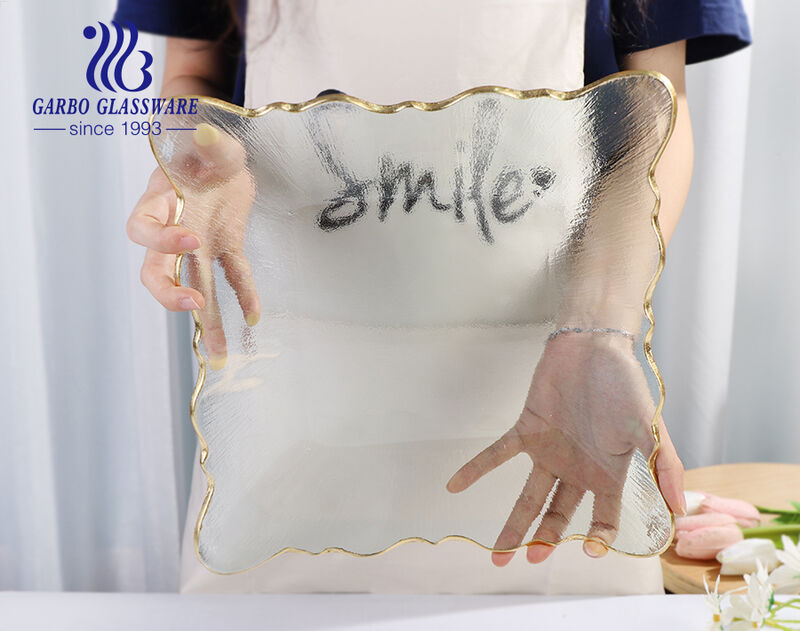 Plato de cena de cargador de vidrio transparente hecho a mano de lujo