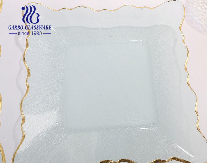Luxury square shape gold rimmed glass plates