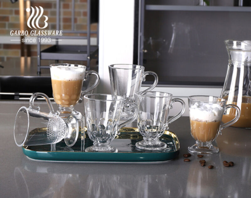 7oz 200ml High quality glass coffee tea mug with stand elegent handle