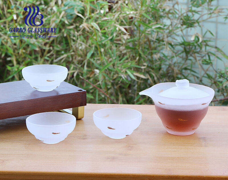 Asian style frosted 160ml glass teapot and 50ml tea cups set