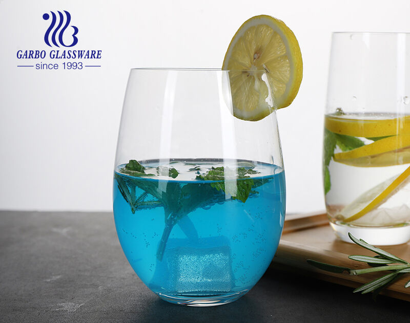 Bicchiere di vetro per succo d'acqua soffiato a macchina di grandi dimensioni da 10 once disponibile