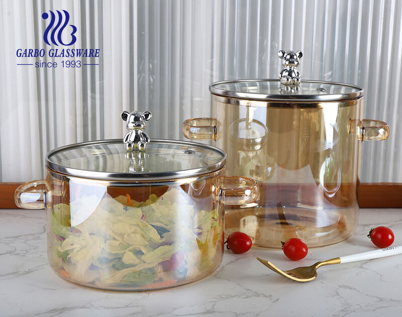 China High borosilicate heat-resistant glass amber ion-plating cooking pot  with handle design