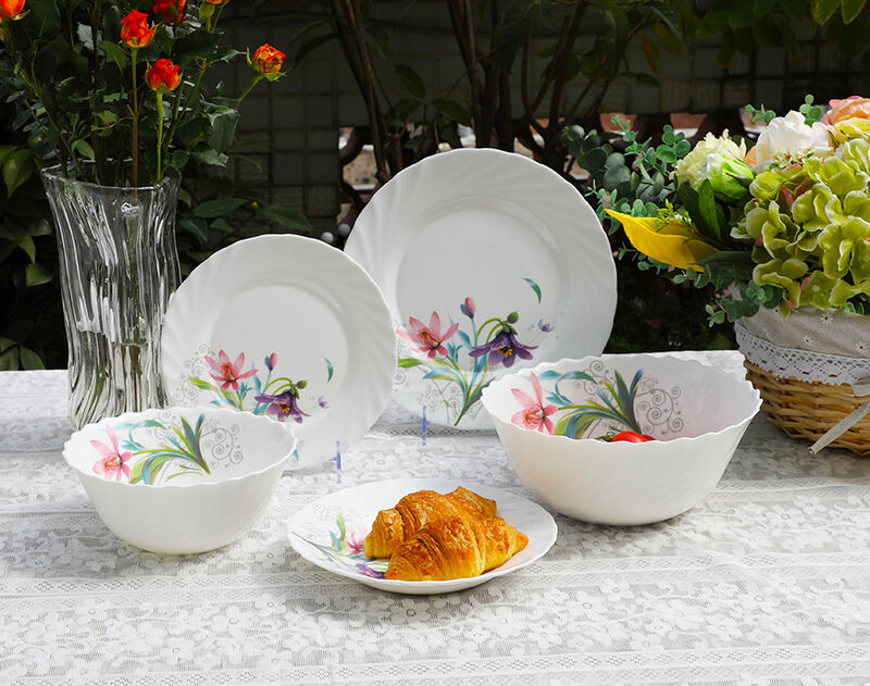 工場卸売カスタマイズされた春の花オパールガラス皿プレート卸売
