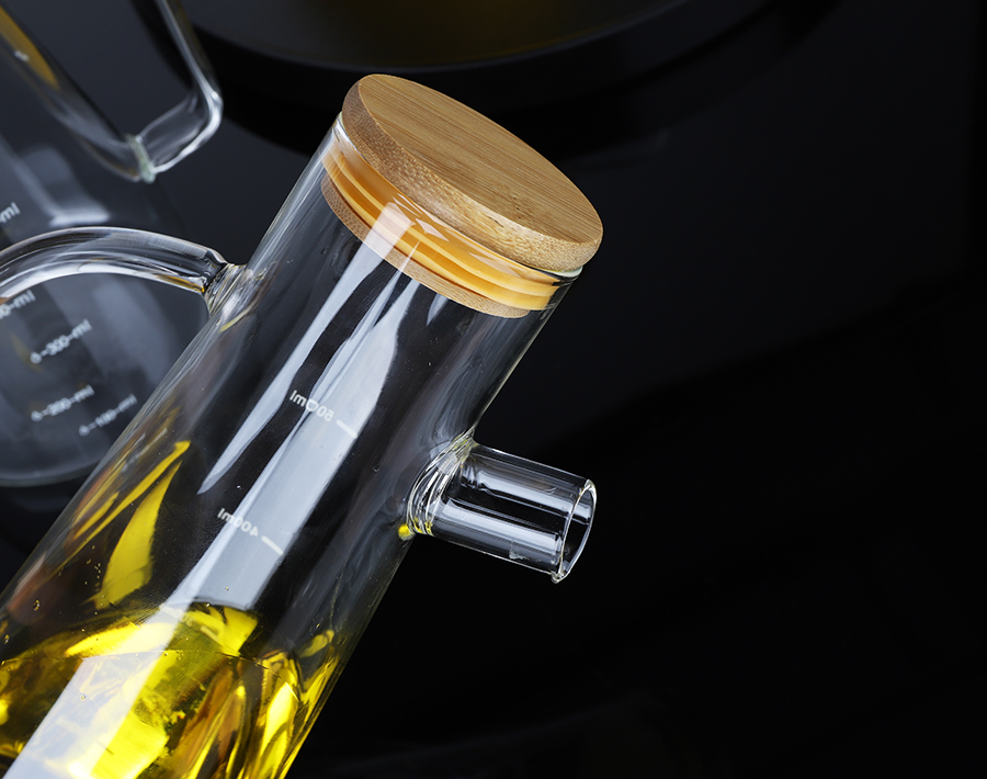 1L 800ML 600ML High borosilicate glass oil bottle with Bamboo Lids