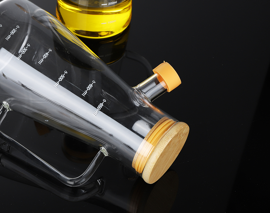 1L 800ML 600ML High borosilicate glass oil bottle with Bamboo Lids