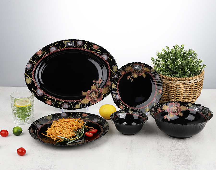 Top Sale Garbo high quality black opal glass dinnerware set
