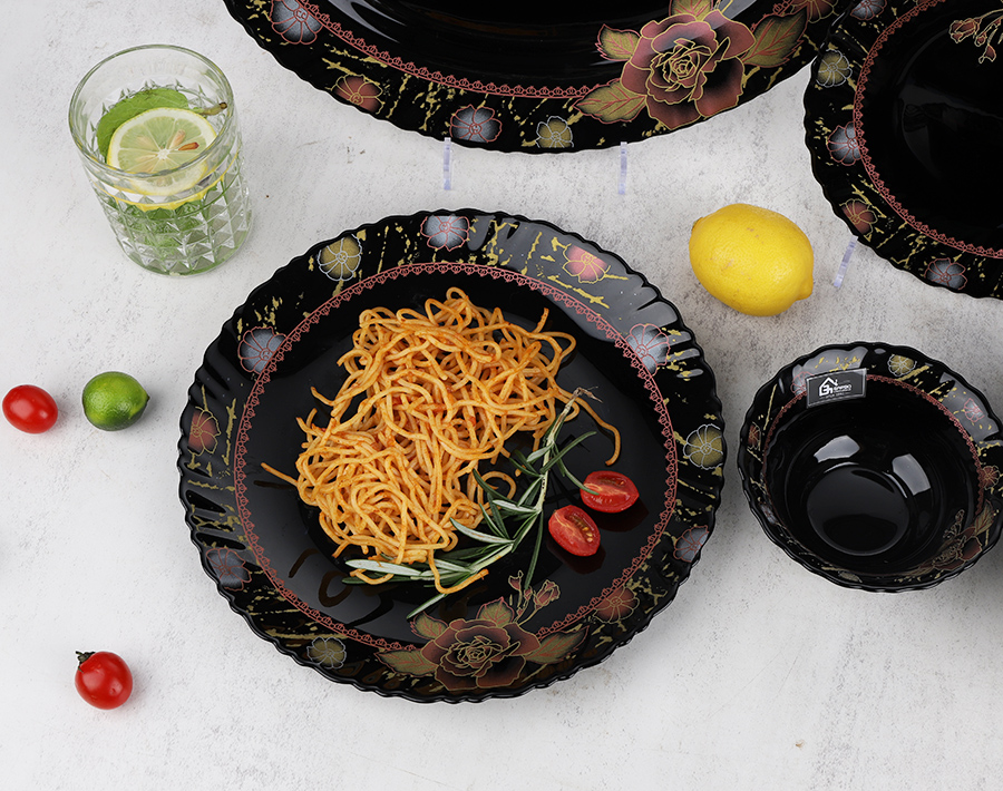 Top Sale Garbo high quality black opal glass dinnerware set