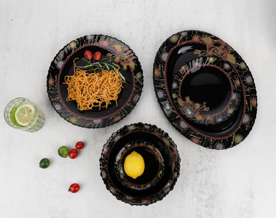 Top Sale Garbo high quality black opal glass dinnerware set