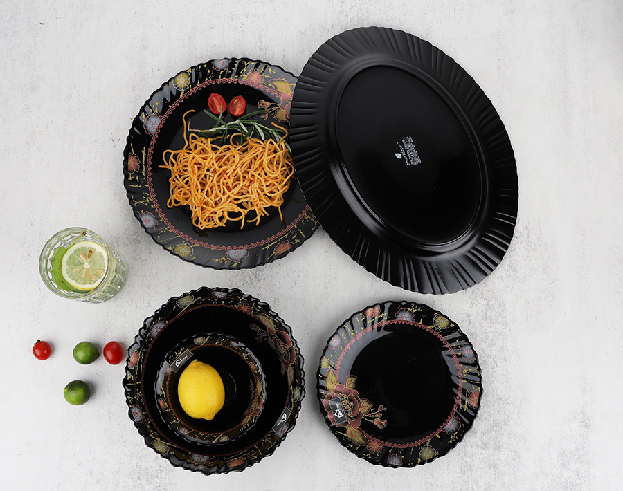 Top Sale Garbo high quality black opal glass dinnerware set
