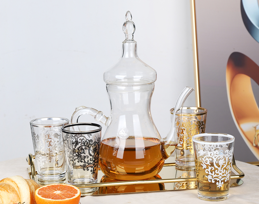 960ML handmade high borosilicate Arabic glass teapot with golden decal