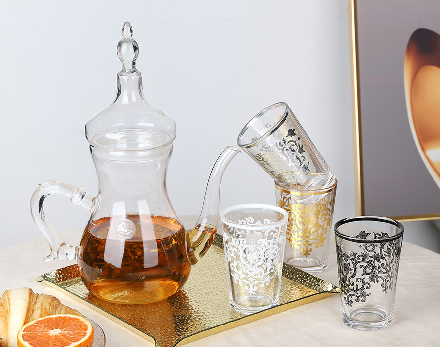 960ML handmade high borosilicate Arabic glass teapot with golden decal