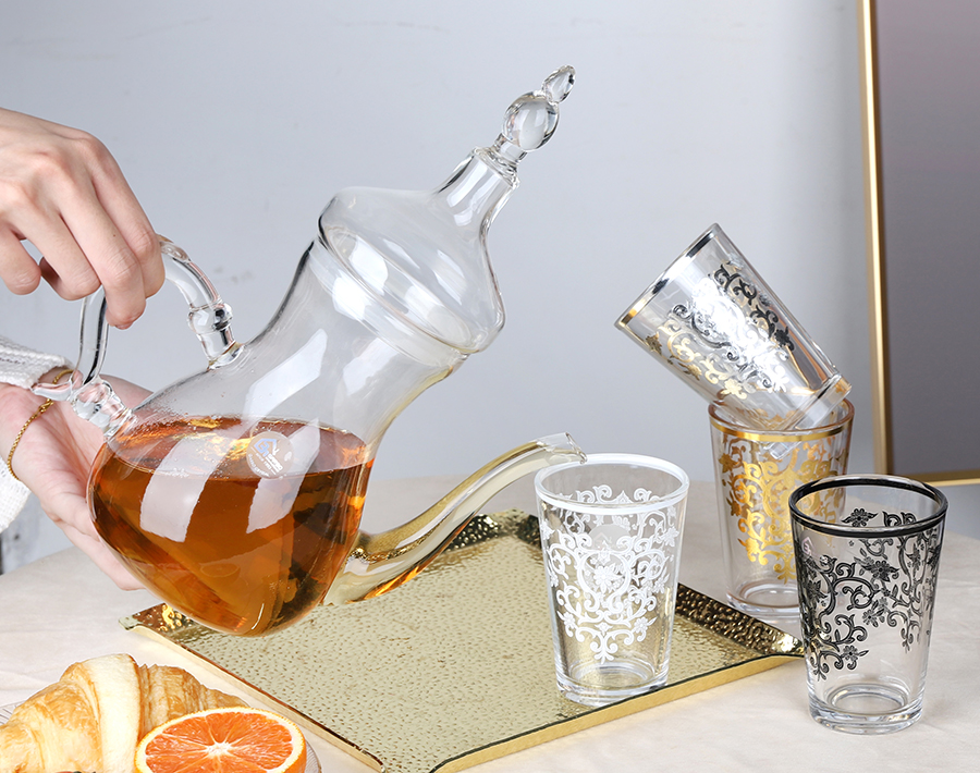960ML handmade high borosilicate Arabic glass teapot with golden decal