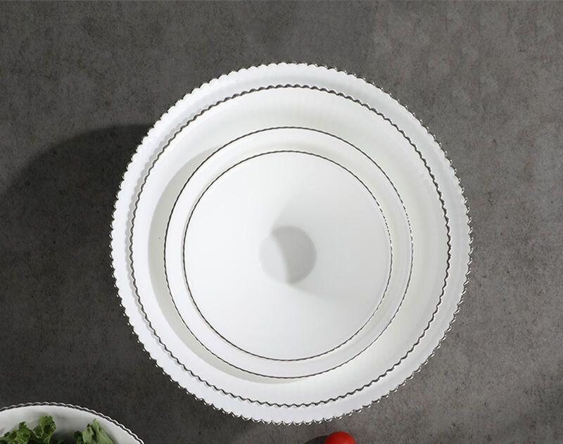 Luxury opal glassware dinner set with strip shape and silver rim decoration