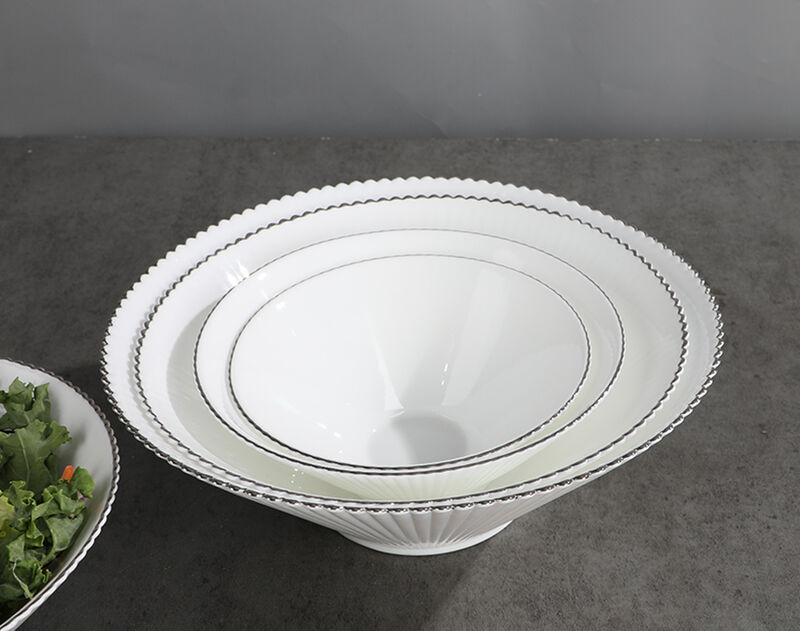 Luxury opal glassware dinner set with strip shape and silver rim decoration