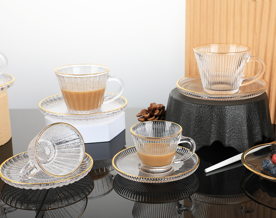 High white quality coffee glass cup and saucer set for American and European market factory in china
