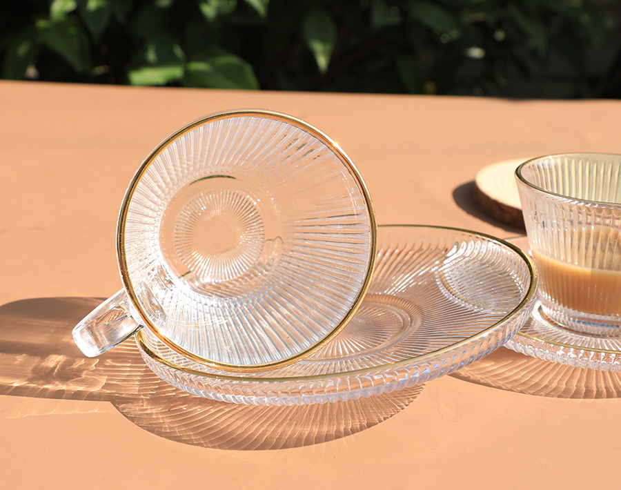 High white quality coffee glass cup and saucer set for American and European market