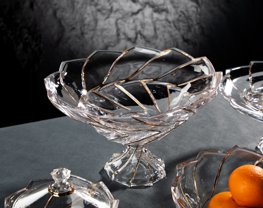 Glass Fruit Bowl & Plate Series with Golden Rim Exclusive Mould