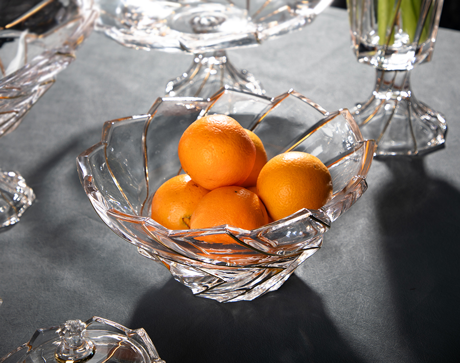Glass Fruit Bowl & Plate Series with Golden Rim Exclusive Mould