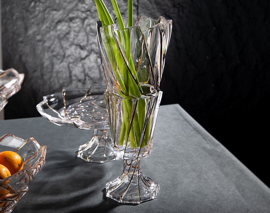 Glass Fruit Bowl & Plate Series with Golden Rim Exclusive Mould